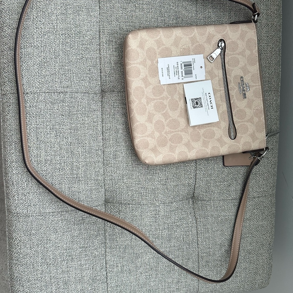 Coach mini Rowan file Crossbody Bag with Signature Monogram beige